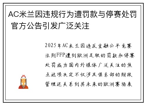 AC米兰因违规行为遭罚款与停赛处罚 官方公告引发广泛关注